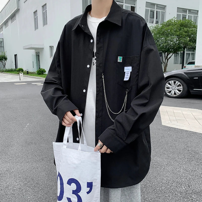 New Hip Hop Men's Shirts Streetwear Chain Long Sleeve Harajuku Trend Fashion Korean Woman Shirt Oversized Large Size 5xl voguable