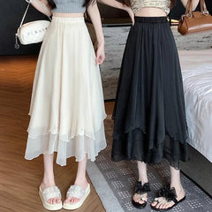 Summer Women Mesh Skirt Fashion Korean High Waist Loose Midi Skirt Y2K Elegant Female Casual All Match A Line Skirts New voguable