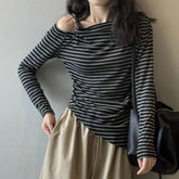 Voguable Irregular Off Shoulder T Shirt Women Autumn Long Sleeve Slim Fit Skew Collar Tees Vintage Office Lady Harajuku Bottoming Tops voguable