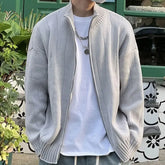 Autumn KPOP Fashion Style Harajuku Slim Fit Outerwear Loose Casual All Match Knitwear Cardigan Solid Zipper Long Sleeve Sweaters voguable