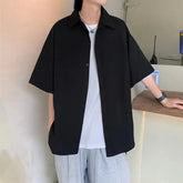 Elegant Fashion Harajuku Slim Fit Male Clothes Loose Casual All Match Outerwear Square Neck Solid Button Middle Sleeve Blusa voguable