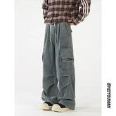 Loose straight Jeans Men Denim Cargo Pants Wash Solid Color Multi Pockets Casual Mid Waist Trousers Unisex Daily Wear Joggers
