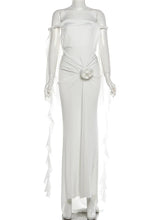Voguable Wedding Long Dress Women 3d Flowers Slash Neck Backless Irregular Ruffled Tassels Dinner Party Elegant Chic Vestidos voguable