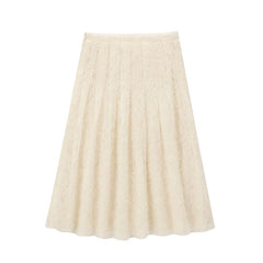 Women Semi-sheer Embroidered Sequin Skirt Vintage High Waist Pleated A-line Midi Skirts Faldas Mujer