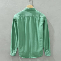 Voguable Spring and Autumn New Bear Embroidery Casual Long Sleeve Men Shirts 100% Cotton Solid Color Fashion Art Versatile Top voguable