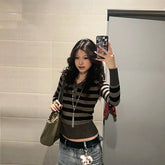 Voguable Y2K Striped Sweater Women Harajuku Cropped Hooded Knitted Pullovers Vintage Grunge Knitwears Winter Korean Long Sleeve Jumpers voguable