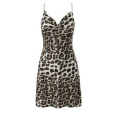 Women Sexy Backless Leopard Print Sling Short Dresses Summer Lady Swinging Collar Night Out Club Party Dresses voguable