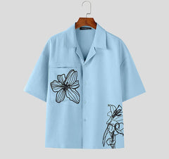 Men Shirt Floral Printing Lapel Short Sleeve Casual Men Clothing Summer Oversize INCERUN Vacation Fashion Shirts Streetwear voguable