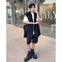 Mens Summer Sleeveless Jacket Casual Vest Suit Collar Loose Lightweight Outdoor Streetwear Breathable Top Clothing Male Fashion voguable