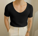 Summer Men Tank Tops V Neck Short Sleeve Solid Color Male Tee Tops 2025 Fashion Casual Men Clothing S-5XL Streetwear voguable