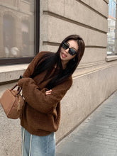 Voguable Vintage Brown Knit Sweater Women Autumn Winter Loose Casual Lazy Wind Pullovers Streetwear Harajuku Baggy Long Sleeve Jumpers voguable