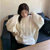 Cable Knit Sweater for Women Long Sleeve Crew Neck Oversized Pullover Plain Jumper Ladies Autumn Winter Slouchy Casual Outfit voguable
