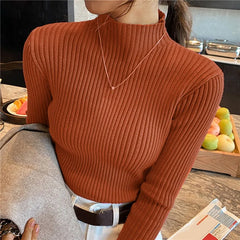 Elegant Solid Basic Knitted Tops Women Turtlneck Sweater Long Sleeve Casual Slim Pullover Korean Fashion Simple Chic Clothes voguable