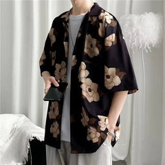 Loose Shirts Men Turn-down Collar Printing European Style Pockets Slouchy Temperament Holiday Hipster Short Sleeve Summer Chic voguable