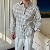 New American Retro Men Shirts Light Luxury Textured Lapel Plaid Long Sleeve Cardigan Leisure Trendy Premium Check Blouse M-2XL voguable