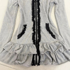 Voguable New autumn and winter cat ear hooded zipper black lace lace lace waist cinching slim fit jacket hoodie voguable