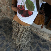 TARUXY Summer New Leopard Printed Maxi Skirt Women's Ruffled Patchwork Fashion Loose High Waist Bandage Female Club Party Skirt voguable