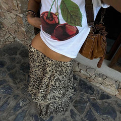 TARUXY Summer New Leopard Printed Maxi Skirt Women's Ruffled Patchwork Fashion Loose High Waist Bandage Female Club Party Skirt voguable