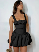 TARUXY Satin Suspender Mini Dress For Women Ball Gown Splice Sexy Sleeveless Ruched Solid Summer New Princess Party Dress Female voguable