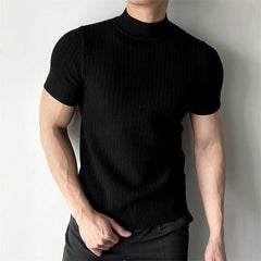 Men's Clothing Fashion Jacquarded Tops Luxury High Quality Knit O Neck Short-sleeved T-shirt Leisure Popular Retro Slim Knitwear voguable