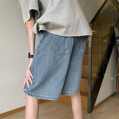 Loose Fit Denim Shorts men Elastic Waist Drawstring Washed Casual Summer Vintage Distressed Streetwear Comfort Stretch Fashion voguable