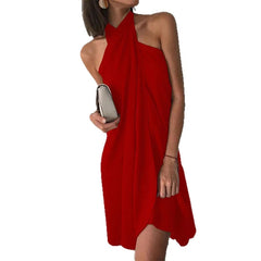 Voguable summer new sexy women's dress hanging neck loose irregular casual beach dress voguable