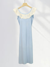 Peter Pan Collar Ruffle Knit Long Dress 2025 Blue Embroidery Patchwork Sweet Chic Tank's Dress Sleeveless Slim Summer Dresses voguable