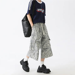 Summer Casual Pants Men Fashion Retro Black Cargo Pants Men Streetwear Hip-hop Loose Tie Dye Pants Man Cropped Trousers voguable