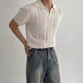 Men's Summer Korean Style Lightweight Knitshort Sleevespolo Shirt Hollow Mesh Texture Knitwear T-shirt Top Body Shirt voguable