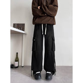 Baggy Casual Denim cargo Pant man Mopping Trousers Yellow Mud Ribbons Multi-pockets Drawstring Jeans for Men Harajuku Streetwear