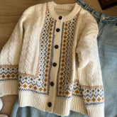 Voguable Vintage Jacquard Knit Cardigan Women Loose Casual Lazy Wind Print Button Pullovers Korean Long Sleeve Baggy Aesthetic Outwear voguable