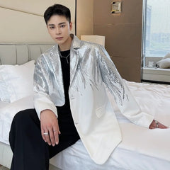 Voguable Sequin Personality Pattern Fashion Blazer Casual 2024 Design Coat Men's Elegant Temperament Handsome Loose Jacket voguable