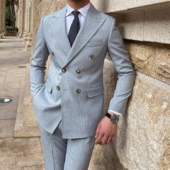 Voguable 7XL-XS (Jacket + Pants) Italian Style Luxury Striped Men Party Tuxedos Fashion Men's Wedding Social Slim Fit Suit 2 Piece Set voguable