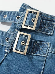 Summer New Denim Y2k Skirt with Pleats and Belt 90s E-girl Korean Skirts For Women High Street Jeans Short Bottom voguable