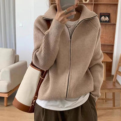 Rib Knit Zip Up Cardigan for Women Zipper Front Raglan Long Sleeve Sweater Jacket Coat Comfy Knitwear Fall Winter Vintage Outfit voguable