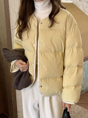 Sweet O Neck Cute Parkas Women Long Sleeve Preppy Style Warm Cotton Coat Japan Casual Female Solid Thick Warm Retro Jacket voguable