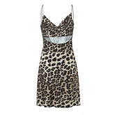 Women Sexy Backless Leopard Print Sling Short Dresses Summer Lady Swinging Collar Night Out Club Party Dresses voguable