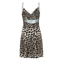 Women Sexy Backless Leopard Print Sling Short Dresses Summer Lady Swinging Collar Night Out Club Party Dresses voguable