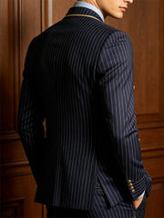 Voguable Striped Slim Fit Men's 2-Piece Suit Set Double Breasted Jacket Business Casual Pants Formal Groom Wedding Dress Party Tuxedo voguable