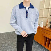 Voguable Knitted Sweaters for Men Zipper Spliced Man Clothes Pullovers With Pockets Brown Polo Zip-up Heated Cheap Korean 2024 Autumn A S voguable