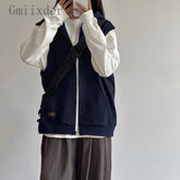 American Retro Sleeveless Hooded Zippered Cardigan Jacket for Women's Autumn Winter Hoodies Camisole Top Vest Jacket voguable