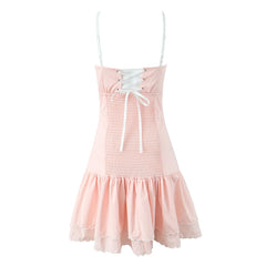 Sexy Women Floral Embroidery Spaghetti Straps Dresses Summer Female A-line Holiday Party Robe Lace Up Vestidos Black Pink