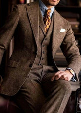 Voguable Retro Tweed Herringbone Suit Men's Slim Fit Single-breasted 3 Pieces Mens Suit Groom Dress Tuxedos Prom Suit Jacket Vest Pants voguable