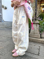 Stars Print Letter Cargo Pants Women Sweet Fashion High Waist Wide Leg Trousers Casual Loose Preppy Style Female Cute Pants voguable