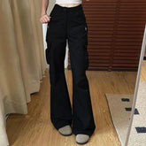 Voguable Korean Cargo Pants for Women Hiah Waist Pockets Casual Fashion Trousers New Bottoms High Waist Black Vintage Pantalon Femme voguable