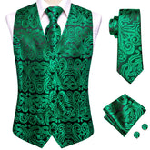 Hi-Tie Pink Green Paisley Silk Dress Vest Set For Men Dark Blue Jacquard Mens Suit Vest Male Waistcoat For Wedding Formal Jacket voguable