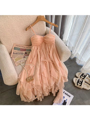 Voguable Women Sexy Backless Hotsweet Strapless Tierred Suspender Dresses 2023 Summer French Style High Waist Chiffon Party Club Dress voguable