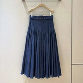 Fashion Pleated Denim Skirt Women's High Waisted Large Swing Long Skirts 2025 Summer New Tide voguable