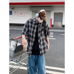 Summer Short Sleeved Shirt Men Retro Plaid Shirt Men Streetwear Korean Loose Casual Shirt Man Fashion Shirts Large Size 4XL voguable