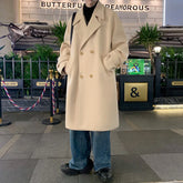 Korean Trend Men's Loose Casual Double-breasted Overcoat Autumn Winter Fashion New Long Sleeve Woolen Long Coat Cardigans Jacket gotmes-shop